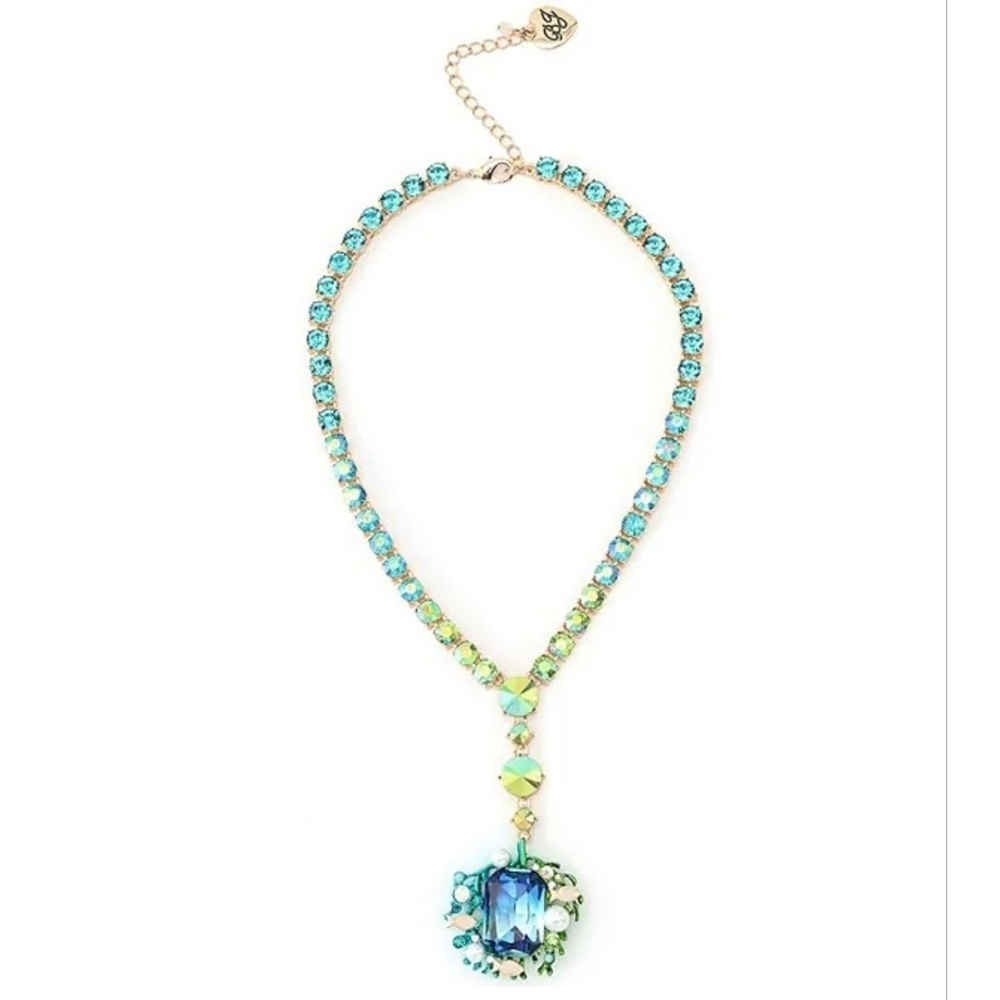 💙▪️betsey Johnson ▪️Gold Tone Mermaid Jewels Tennis Necklace Seaweed Pendant